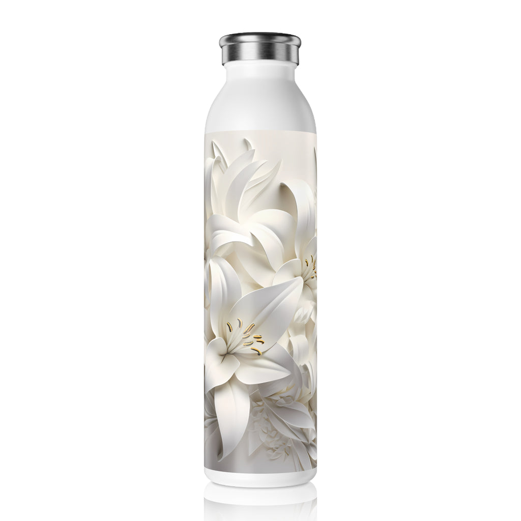 Slim Water Bottle White Floral