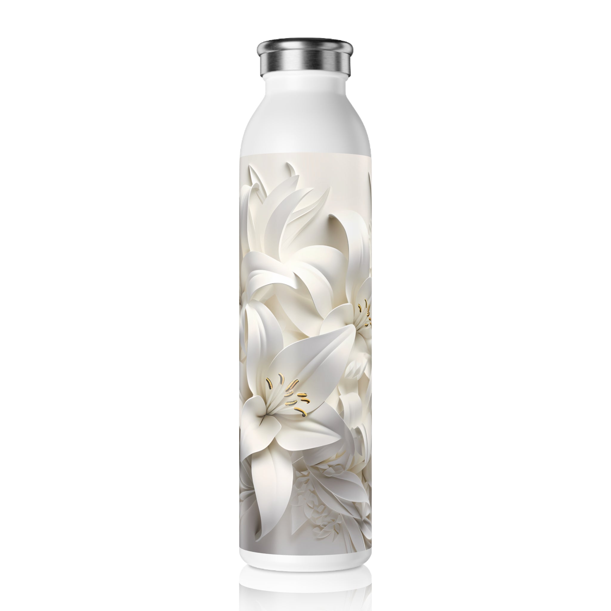Slim Water Bottle White Floral