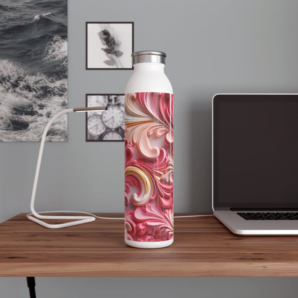 Slim Water Bottle - Pink Marble Swirl Stainless Steel Bottle