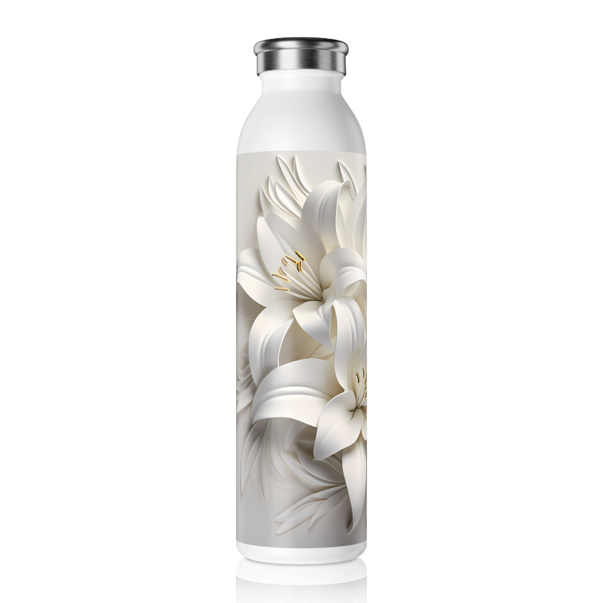 Slim Water Bottle White Floral