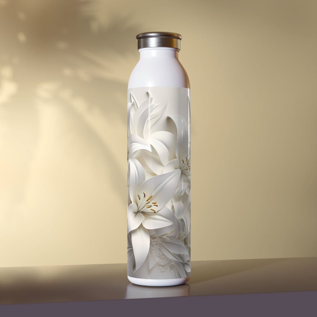 Slim Water Bottle White Floral