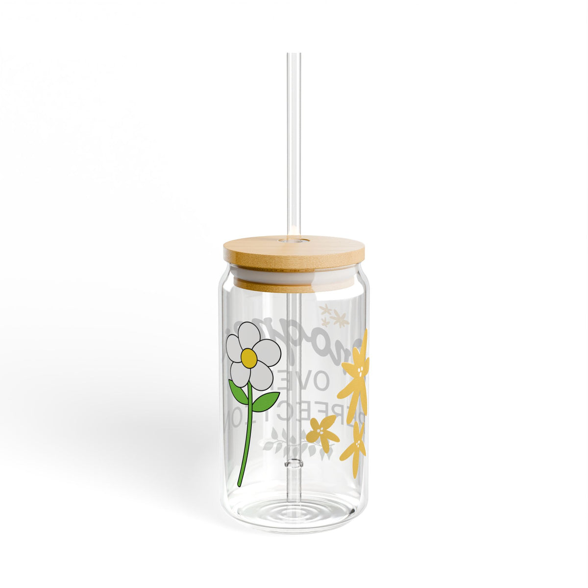 Progress Over Perfection Sipper Glass, Eco-Friendly 16oz Drinking Jar, Motivational Home Decor, Gift for Her, Inspirational Drinkware