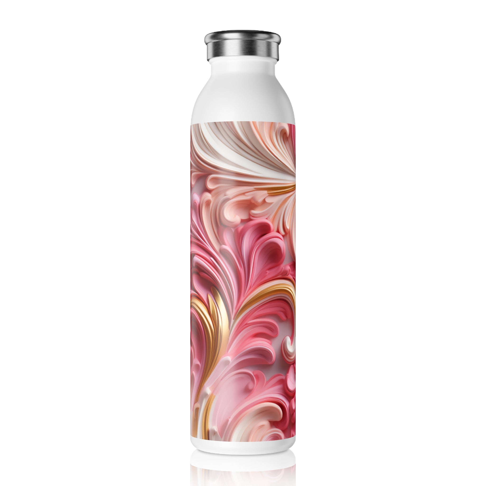 Slim Water Bottle - Pink Marble Swirl Stainless Steel Bottle