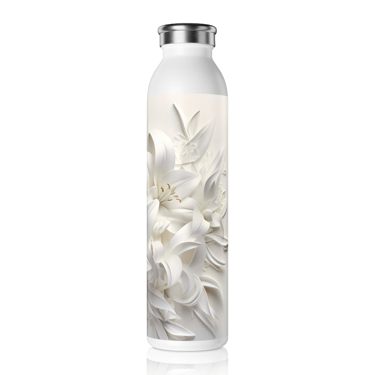Slim Water Bottle White Floral