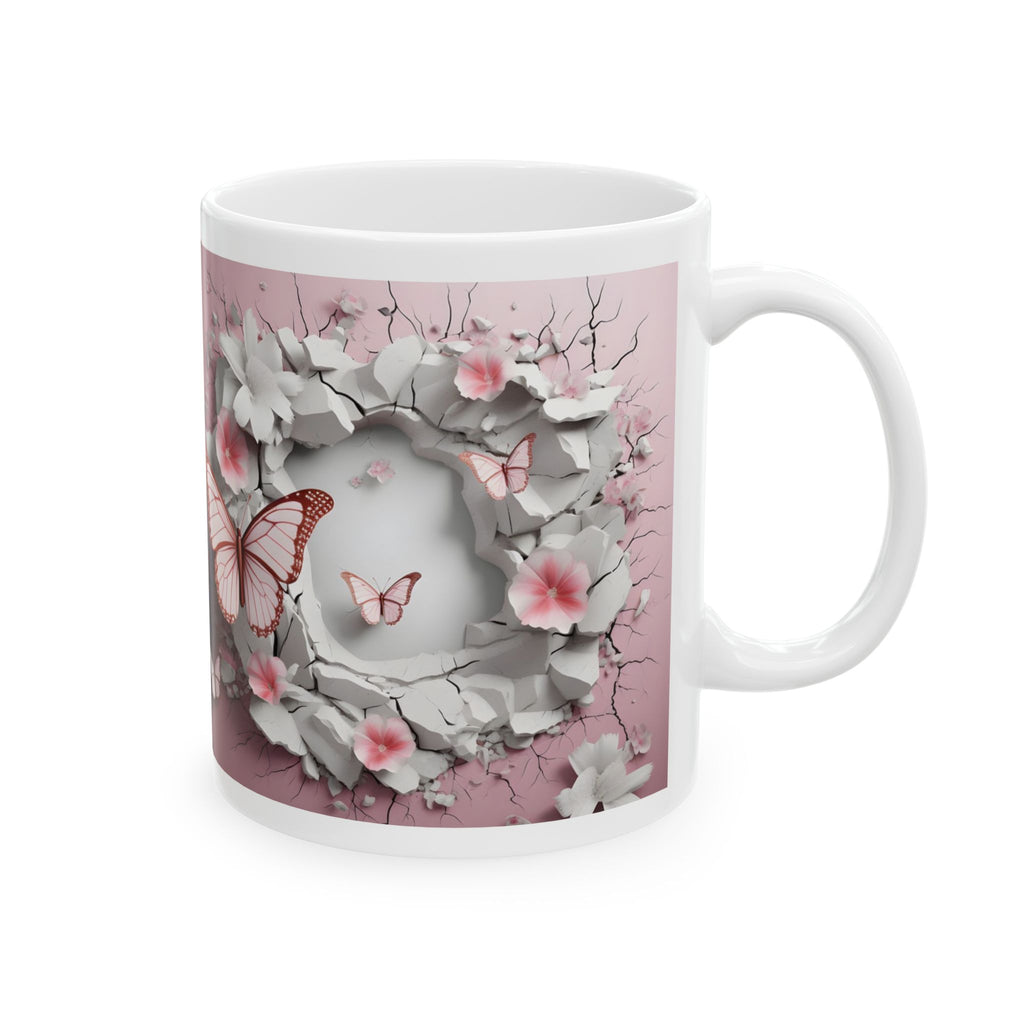 Butterfly Floral Ceramic Mug — Pink Garden Butterfly Coffee Cup (11oz & 15oz)