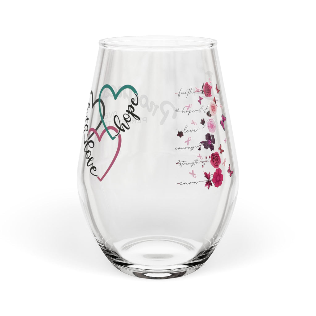 Stemless Wine Glass – 'Progress Over Perfection' Floral Sword Inspirational Wine Tumbler, 11.75 oz