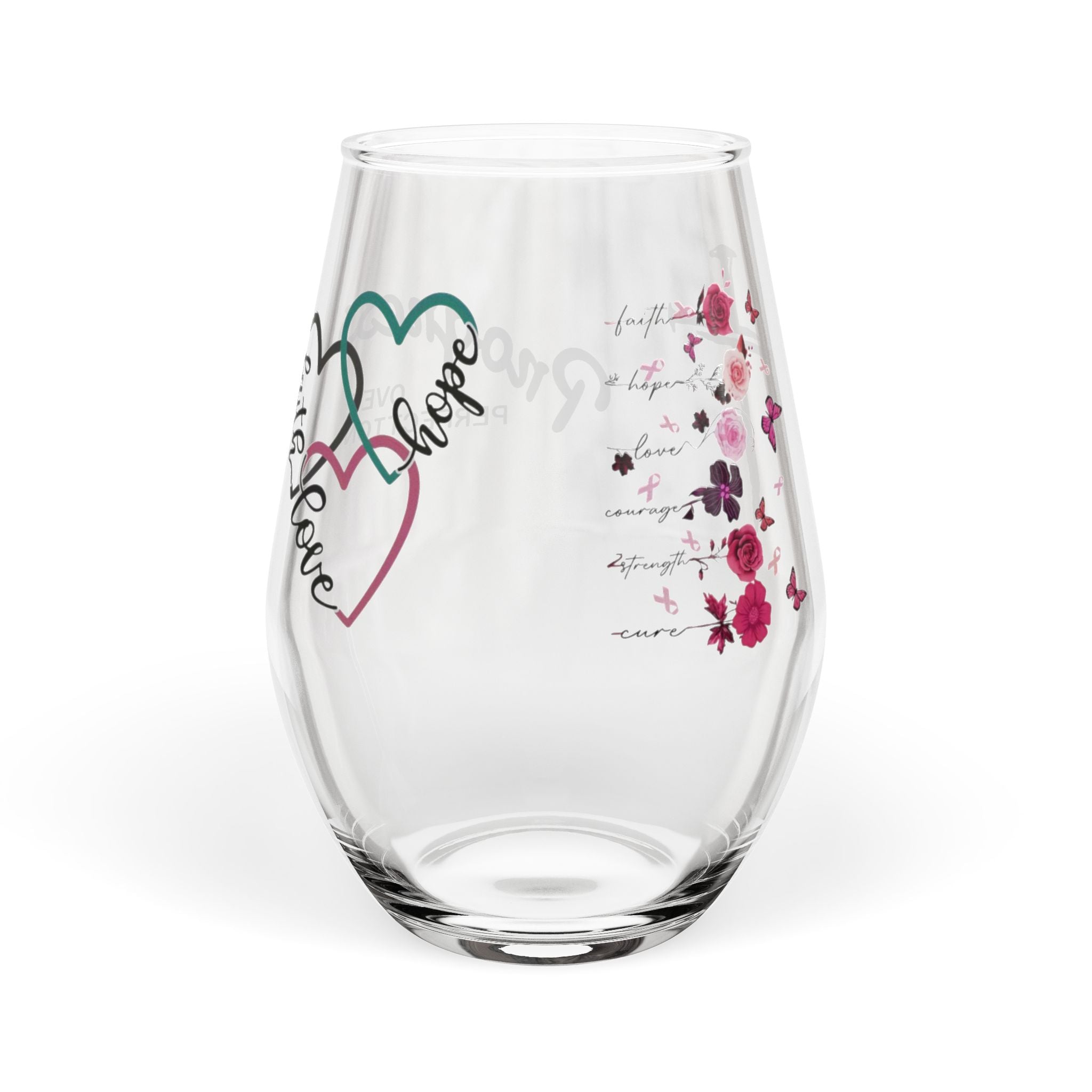 Stemless Wine Glass – 'Progress Over Perfection' Floral Sword Inspirational Wine Tumbler, 11.75 oz
