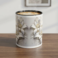 White Lily Accent Coffee Mug – Elegant Floral 11/15oz Ceramic