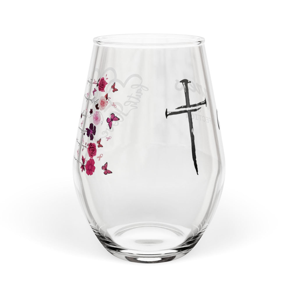 Stemless Wine Glass – 'Progress Over Perfection' Floral Sword Inspirational Wine Tumbler, 11.75 oz