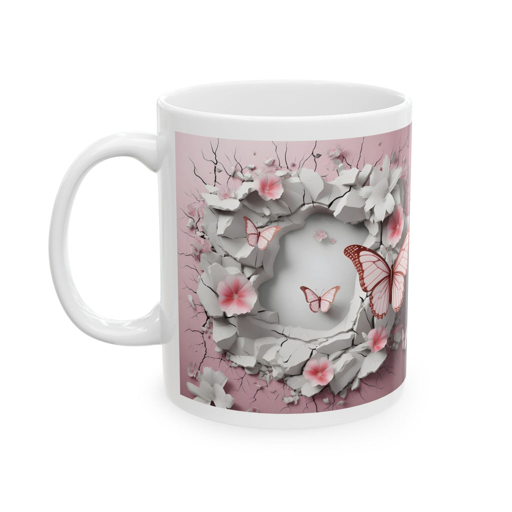 Butterfly Floral Ceramic Mug — Pink Garden Butterfly Coffee Cup (11oz & 15oz)