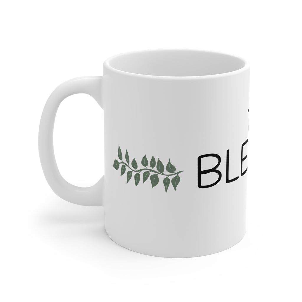Too Blessed Ceramic Mug — 11oz Inspirational Coffee Cup with Leaf Accent