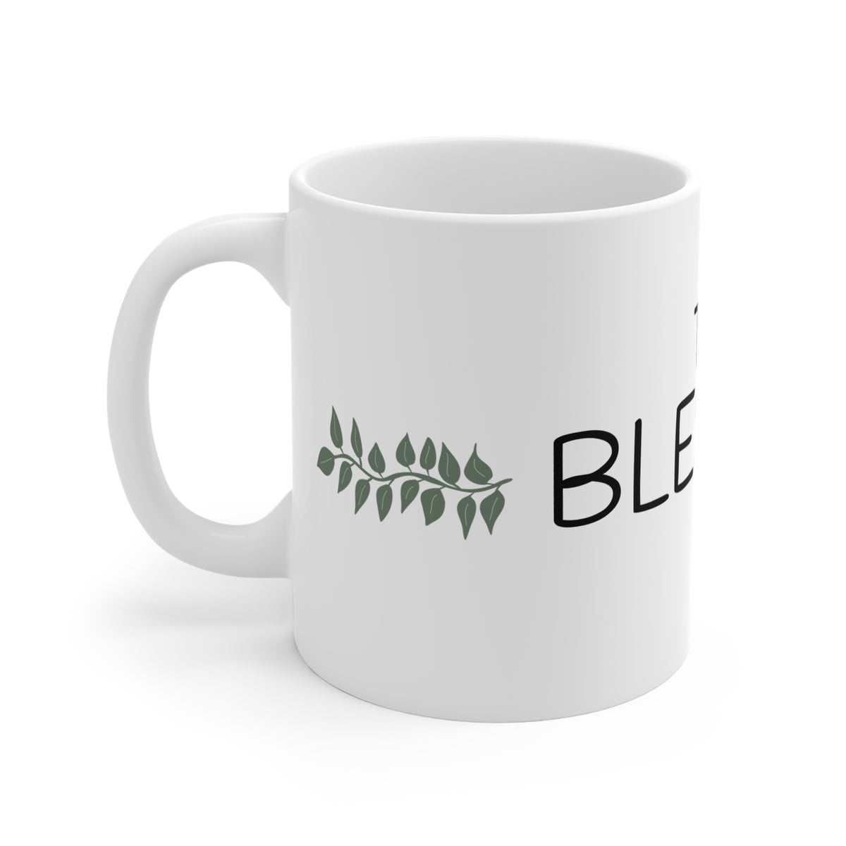 Too Blessed Ceramic Mug — 11oz Inspirational Coffee Cup with Leaf Accent