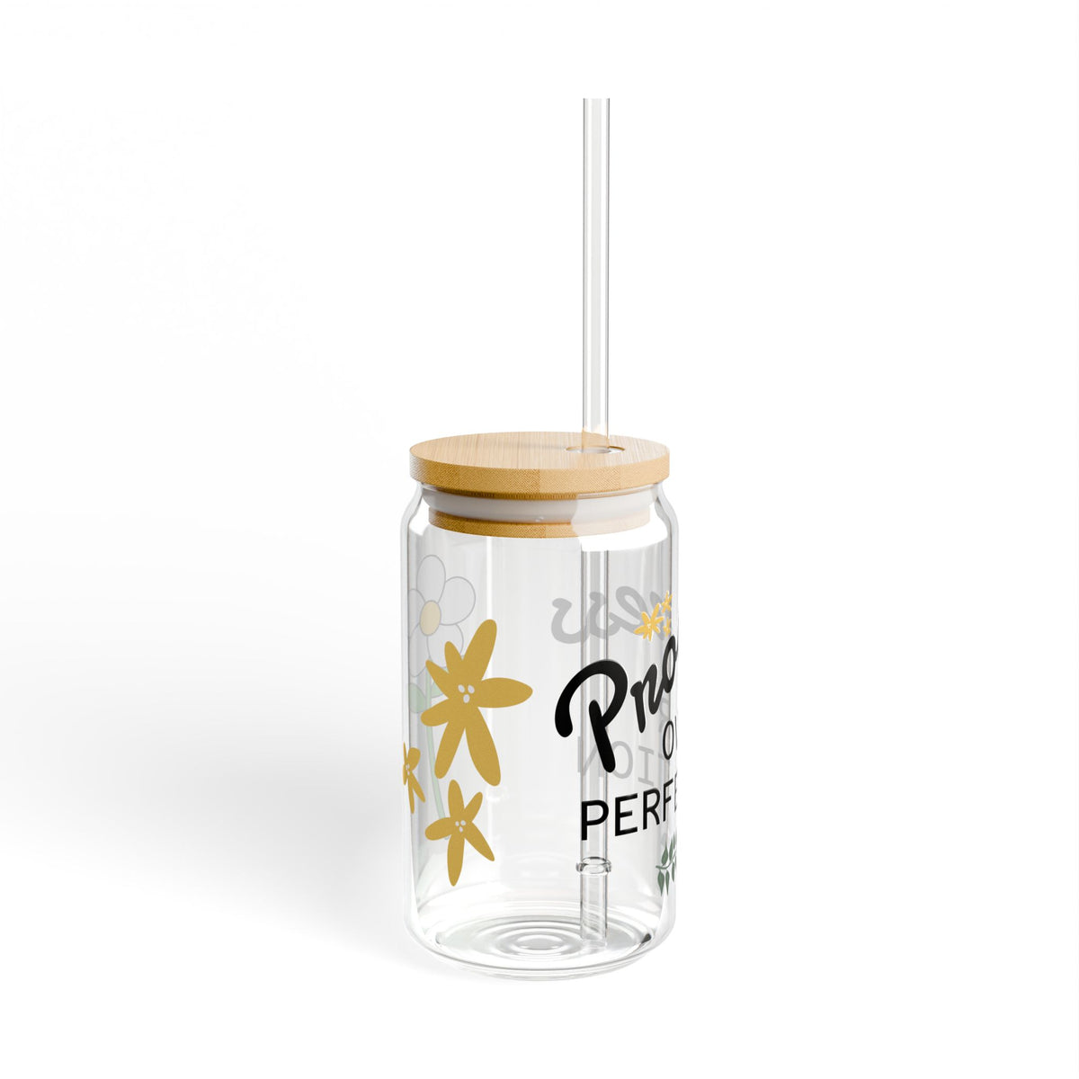 Progress Over Perfection Sipper Glass, Eco-Friendly 16oz Drinking Jar, Motivational Home Decor, Gift for Her, Inspirational Drinkware