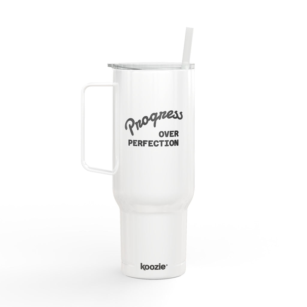 40oz Engraved Insulated Tumbler with Lid — "Progress Over Perfection" Travel Mug