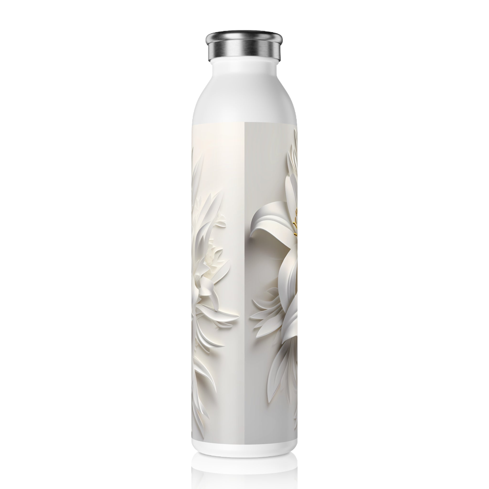 Slim Water Bottle White Floral